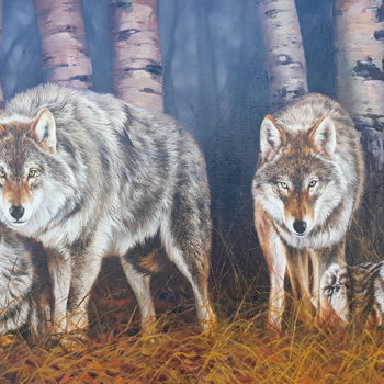 Painting titled "Animal World, Wolve…" by Ilia Zherniak (Magicofcolour), Original Artwork, Oil