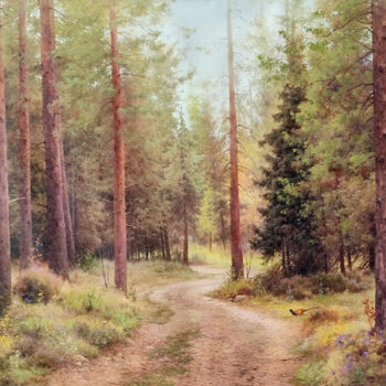 Painting titled "Landscape, Pheasant…" by Ilia Zherniak (Magicofcolour), Original Artwork, Oil