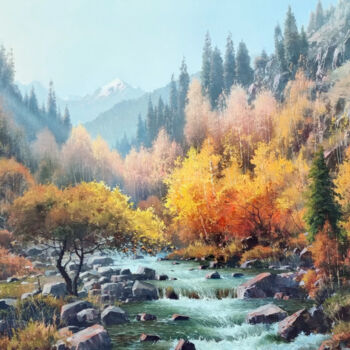 Painting titled "Landscape, Golden C…" by Ilia Zherniak (Magicofcolour), Original Artwork, Oil