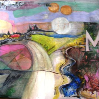 Schilderij getiteld "M la route" door Magil, Origineel Kunstwerk, Olie