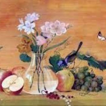 Schilderij getiteld "Flowers and Fruit" door Maka Magnolia, Origineel Kunstwerk, Olie