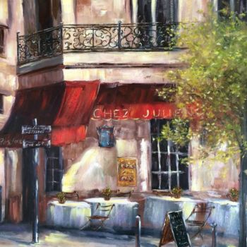 Painting titled "Cafe on the street" by Maka Magnolia, Original Artwork, Oil