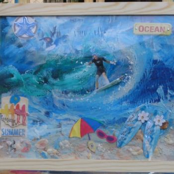 Painting titled "Le surf 2" by Maguie Mesguich, Original Artwork, Oil