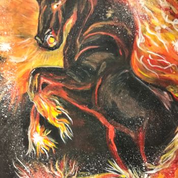 Pintura titulada "cheval en feu" por Magui, Obra de arte original, Acrílico