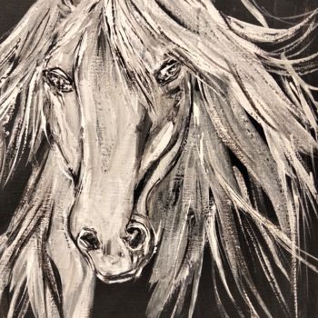 Peinture intitulée "cheval noir et blanc" par Magui, Œuvre d'art originale, Acrylique