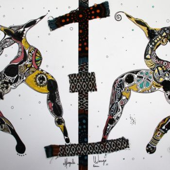 Dessin intitulée "Danse de l'amour" par Magule Wango, Œuvre d'art originale