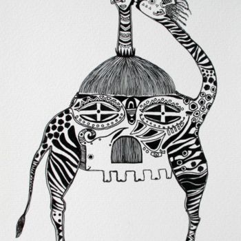 Desenho intitulada "Kissing girafes" por Magule Wango, Obras de arte originais