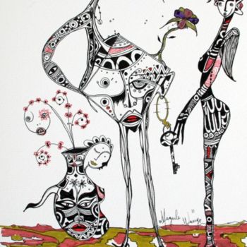 Zeichnungen mit dem Titel "La clé du destin" von Magule Wango, Original-Kunstwerk