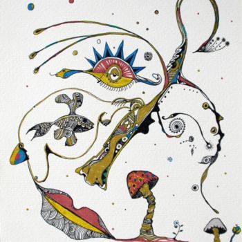 Disegno intitolato "Phoenix embrasse Pa…" da Magule Wango, Opera d'arte originale