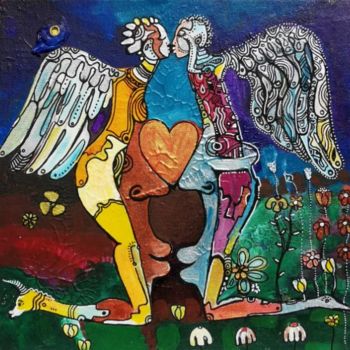 Pittura intitolato "les anges tombés du…" da Magule Wango, Opera d'arte originale