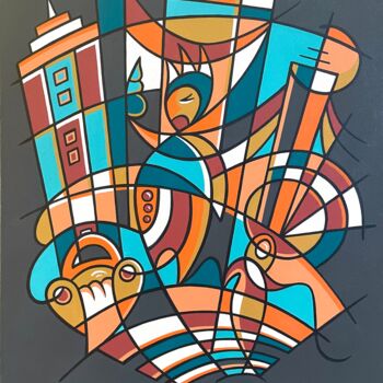 Painting titled "NYC III" by Maguy Vaz (50nuancesdemarguerite), Original Artwork, Acrylic Mounted on Wood Stretcher frame