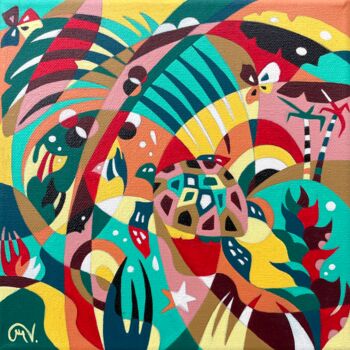 Painting titled "Madinina III" by Maguy Vaz (50nuancesdemarguerite), Original Artwork, Acrylic Mounted on Wood Stretcher fra…