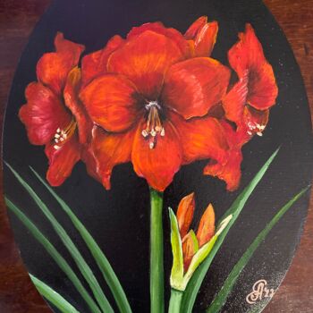 Painting titled "Amoralis red flower" by Anastasiia Makhankova, Original Artwork, Oil
