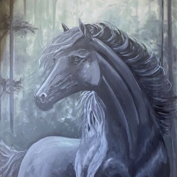 Painting titled "Чарующая лошадь в з…" by Anastasiia Makhankova, Original Artwork, Oil