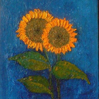 Painting titled "tournesol" by Mahcer, Original Artwork, Oil Mounted on Wood Stretcher frame