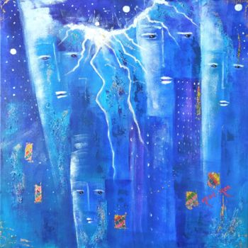 Painting titled "Orage..." by Mahé Ros, Original Artwork, Acrylic Mounted on Wood Stretcher frame