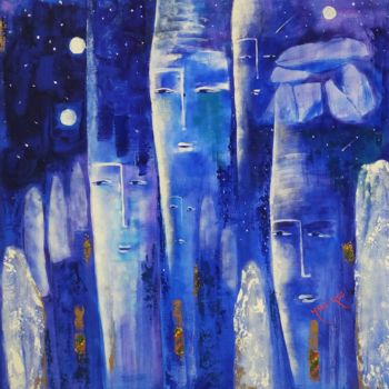 Peinture intitulée "Menhirs...ToT5" par Mahé Ros, Œuvre d'art originale, Acrylique Monté sur Châssis en bois