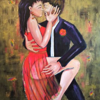 Peinture intitulée "Tango rouge passion" par Mahé Ros, Œuvre d'art originale, Acrylique Monté sur Châssis en bois