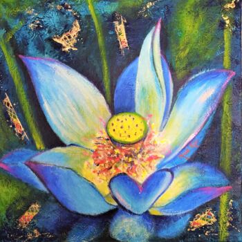 Peinture intitulée "Lotus bleu" par Mahé Ros, Œuvre d'art originale, Acrylique Monté sur Châssis en bois