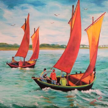 Schilderij getiteld "Sinagos, Golfe du M…" door Mahé Ros, Origineel Kunstwerk, Acryl Gemonteerd op Frame voor houten brancard