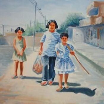 Painting titled "Girls Walking to Me" by Maher Sinjary, Original Artwork