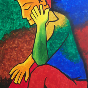 Painting titled "thinking" by Mahes, Original Artwork, Acrylic