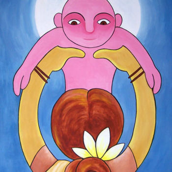 Painting titled "baby-in-moon-light" by Mahes, Original Artwork, Acrylic