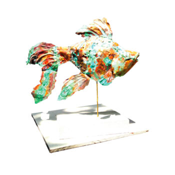 Скульптура под названием "A Fish on a Stick" - Mahesh Chathuranga Ekanayake, Подлинное произведение искусства, Металлы