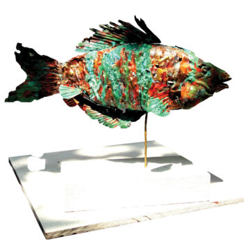 Sculpture titled "A Colorful Koi" by Mahesh Chathuranga Ekanayake, Original Artwork, Metals