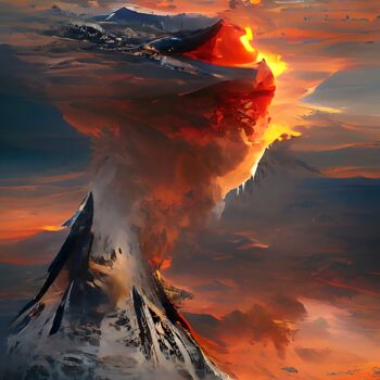 Digitale Kunst getiteld "Erupting volcano" door Mahesh Tolani, Origineel Kunstwerk, Digitaal Schilderwerk