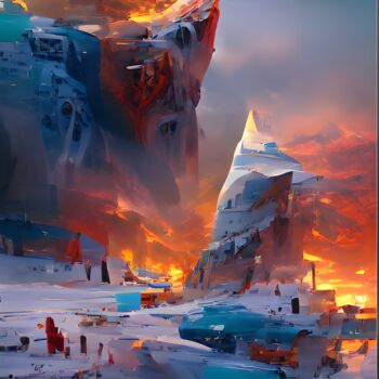 Digital Arts titled "FIRE IN ICE CITY" by Mahesh Tolani, Original Artwork, 3D Modeling