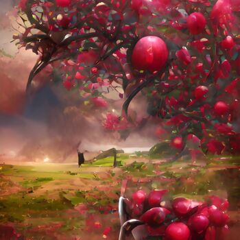 Digital Arts titled "red apple tree" by Mahesh Tolani, Original Artwork, Digital Painting