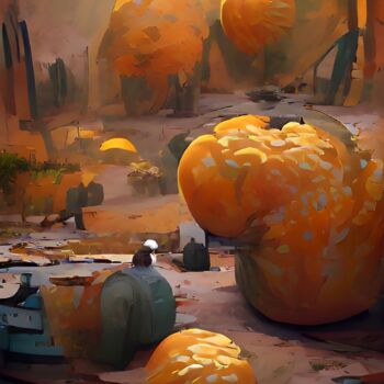 Digitale Kunst getiteld "giant orange pumpki…" door Mahesh Tolani, Origineel Kunstwerk, Digitaal Schilderwerk