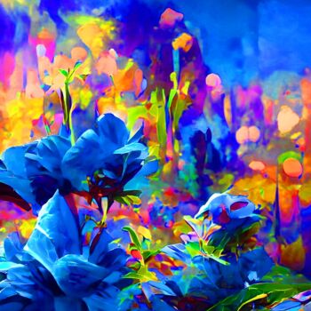 Arts numériques intitulée "BLUE FLOWERS" par Mahesh Tolani, Œuvre d'art originale, Peinture numérique