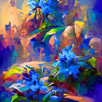 Arte digitale intitolato "BLUE FLOWERS 2" da Mahesh Tolani, Opera d'arte originale, Pittura digitale