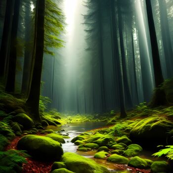 Digitale Kunst getiteld "beautiful forest wi…" door Mahesh Tolani, Origineel Kunstwerk, Digitaal Schilderwerk
