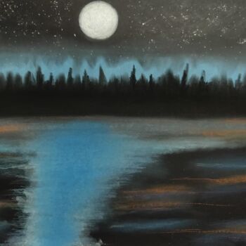 Schilderij getiteld "The Moon Lit Night.…" door Mahfuzur Rahman, Origineel Kunstwerk, Pastel