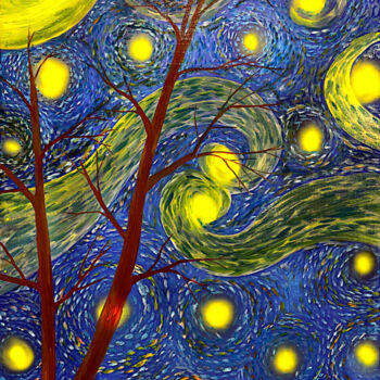 Schilderij getiteld "Starry Night - Time…" door Mahfuzur Rahman, Origineel Kunstwerk, Olie