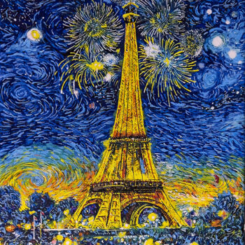 Painting titled "Starry Night at Par…" by Mahfuzur Rahman, Original Artwork, Marker