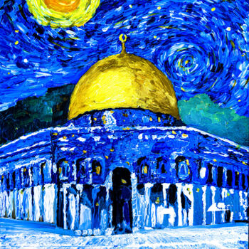 Картина под названием "Starry night over A…" - Mahfuzur Rahman, Подлинное произведение искусства, Акрил