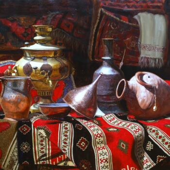 Malarstwo zatytułowany „Oriental steel life” autorstwa Mahir Rahimov, Oryginalna praca, Olej Zamontowany na Drewniana rama n…