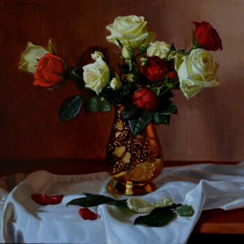 Картина под названием ""Roses"" - Mahir Rahimov, Подлинное произведение искусства, Масло Установлен на Деревянная рама для н…