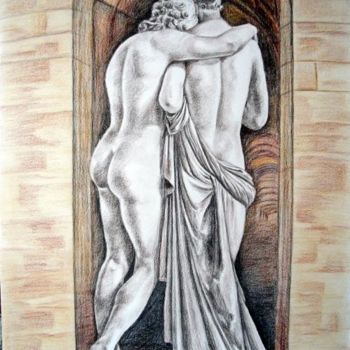 Drawing titled "L'amour et Psyché" by Mahtab, Original Artwork, Other