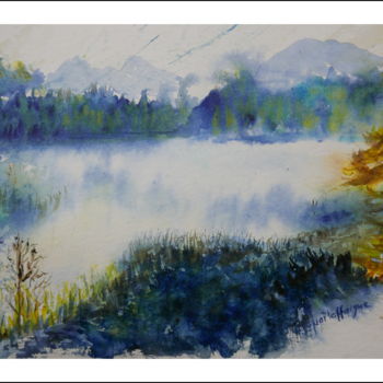 Peinture intitulée "Etang aux rives mou…" par Maï Laffargue, Œuvre d'art originale, Aquarelle