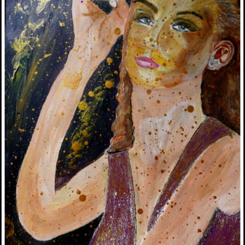 Painting titled "Golden mask" by Maï Laffargue, Original Artwork, Acrylic