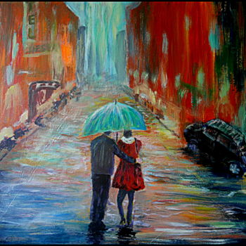 Ζωγραφική με τίτλο "Couple au parapluie…" από Maï Laffargue, Αυθεντικά έργα τέχνης, Ακρυλικό