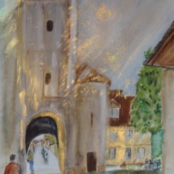 Painting titled "village du Sud-oues…" by Maï Laffargue, Original Artwork, Watercolor