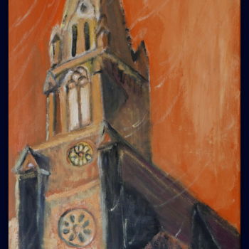 Peinture intitulée "Eglise illuminée, l…" par Maï Laffargue, Œuvre d'art originale, Huile