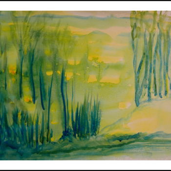 Malerei mit dem Titel "Forêt aux arbres bl…" von Maï Laffargue, Original-Kunstwerk, Aquarell