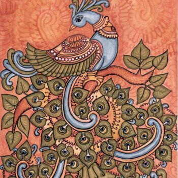 Peinture intitulée "Un paon de Vraja -…" par Maïa Saint-Couleurs, Œuvre d'art originale, Pigments